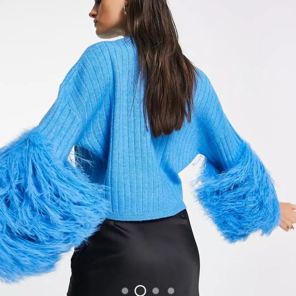 NWOT ASOS ribbed knit sweater with faux feather sleeves - Picture 3 of 5